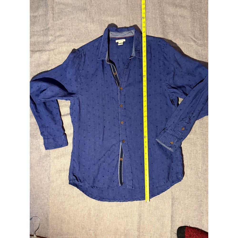 Carbon 2 Cobalt Shirt Men Large Blue 100% Linen Textured Chambray Button Up